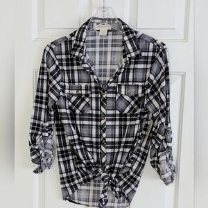 Passport Girls Plaid Button Down Top With Front Tie